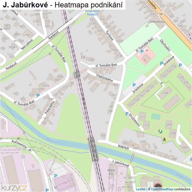 Mapa J. Jabůrkové - Firmy v ulici.
