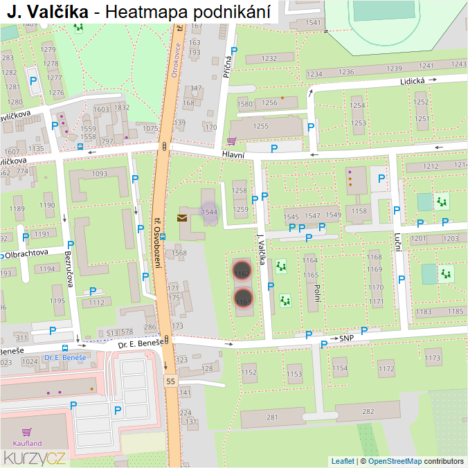 Mapa J. Valčíka - Firmy v ulici.