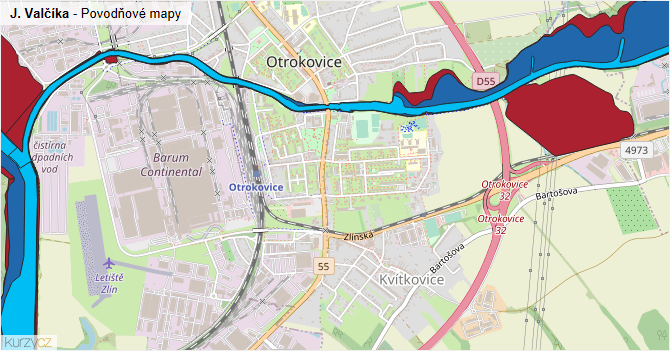 J. Valčíka - záplavové mapy stoleté vody