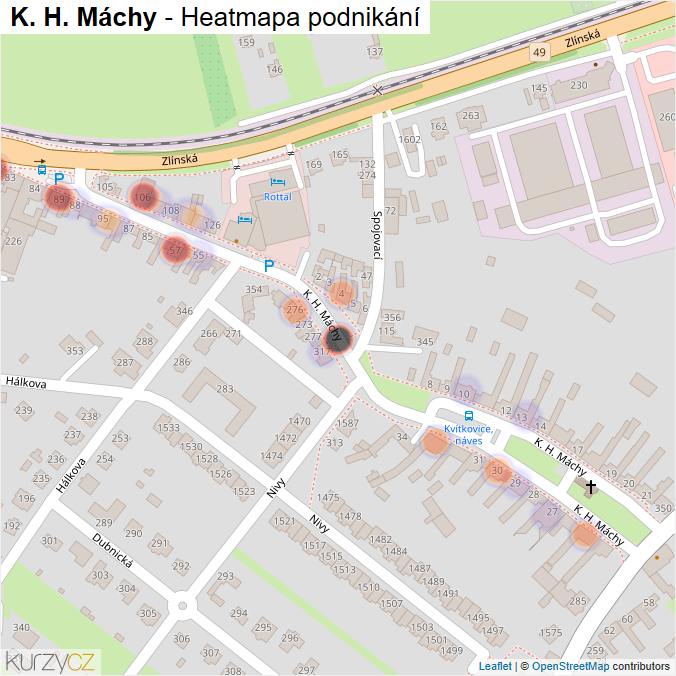 Mapa K. H. Máchy - Firmy v ulici.