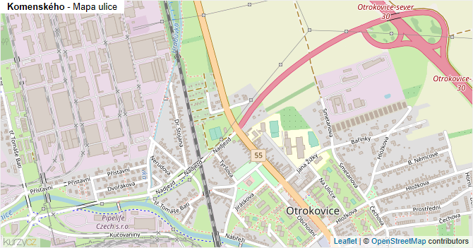 Komenského - mapa ulice