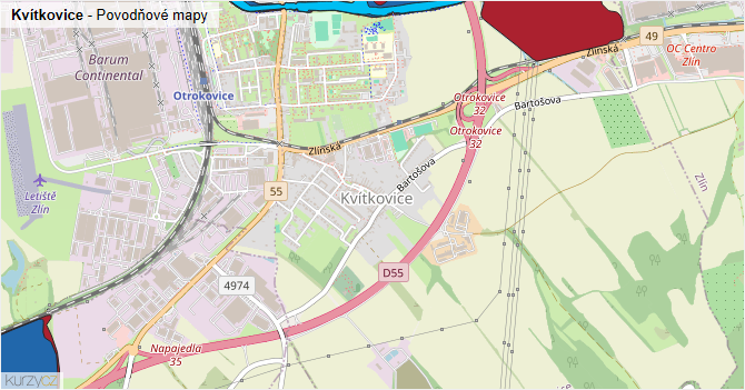 Kvítkovice - záplavové mapy stoleté vody