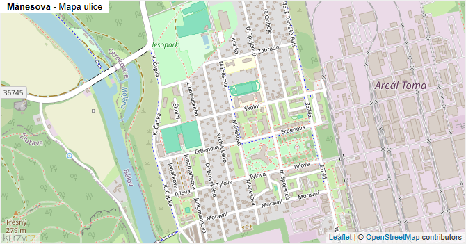 Mánesova - mapa ulice
