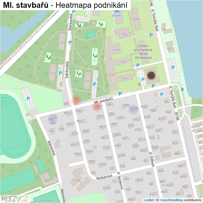 Mapa Ml. stavbařů - Firmy v ulici.