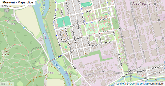 Moravní - mapa ulice