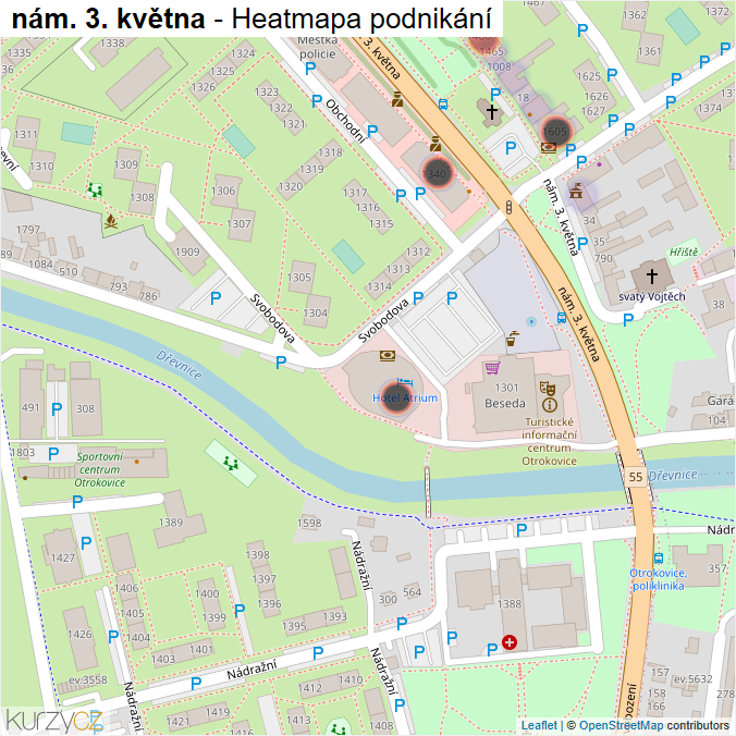 Mapa nám. 3. května - Firmy v ulici.