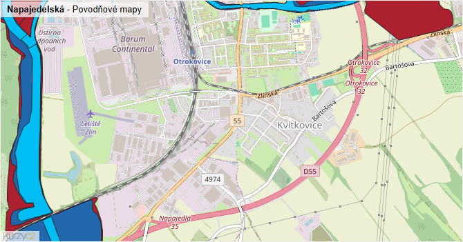 Napajedelská - záplavové mapy stoleté vody