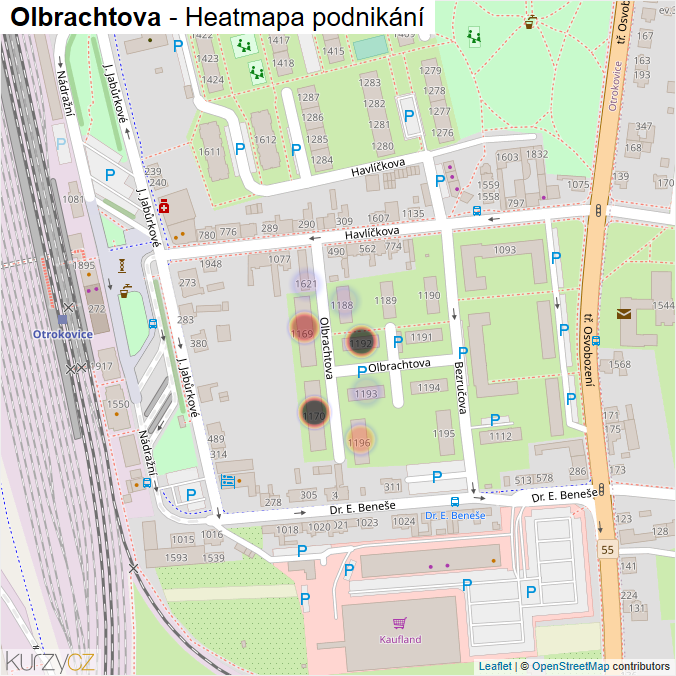 Mapa Olbrachtova - Firmy v ulici.