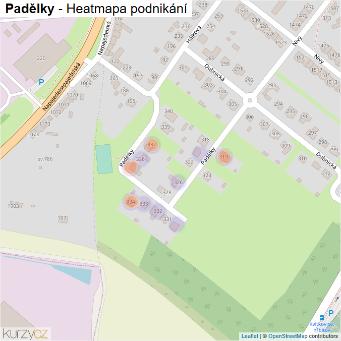 Mapa Padělky - Firmy v ulici.