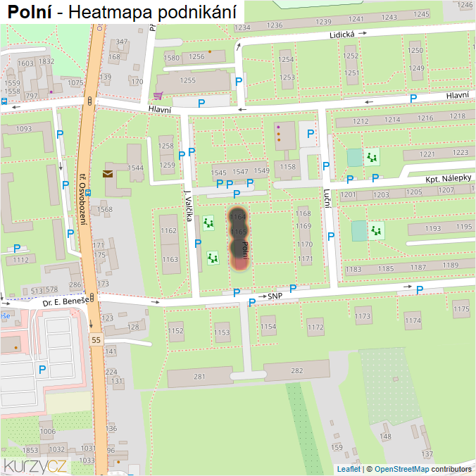 Mapa Polní - Firmy v ulici.