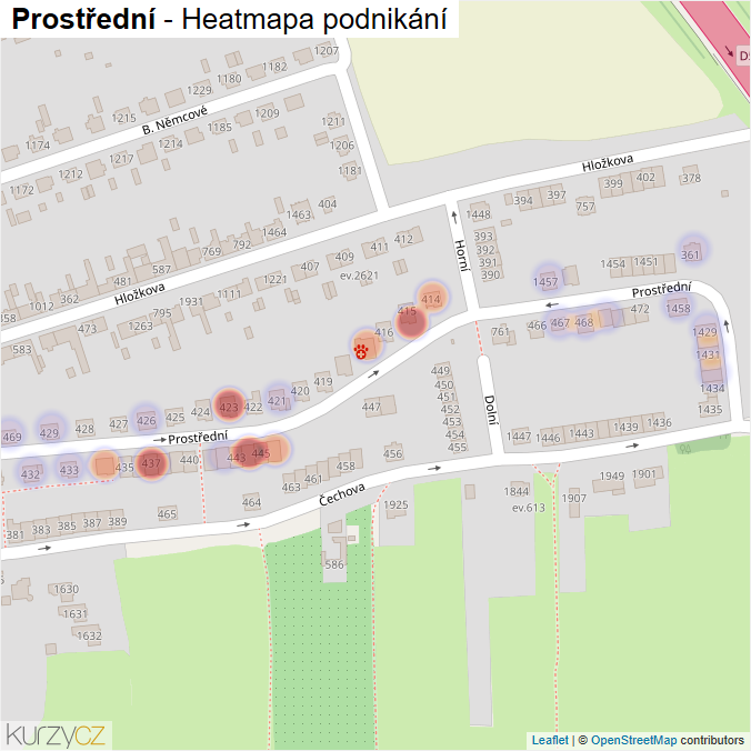 Mapa Prostřední - Firmy v ulici.