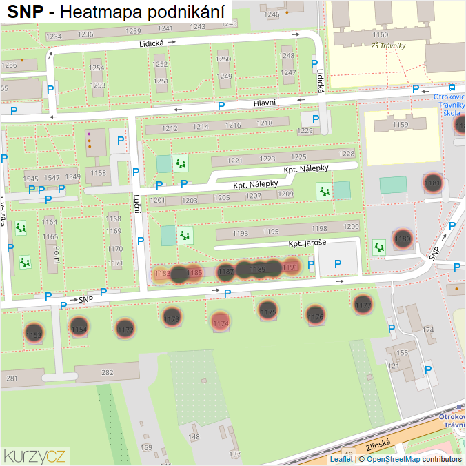 Mapa SNP - Firmy v ulici.