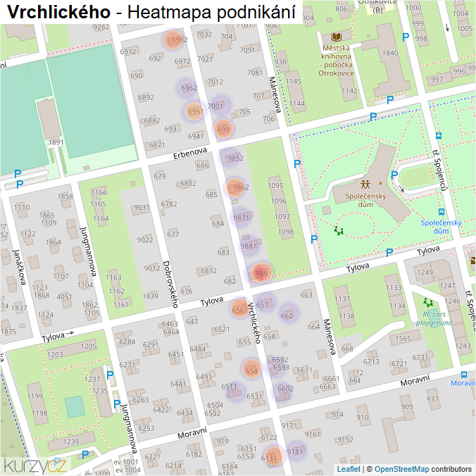 Mapa Vrchlického - Firmy v ulici.