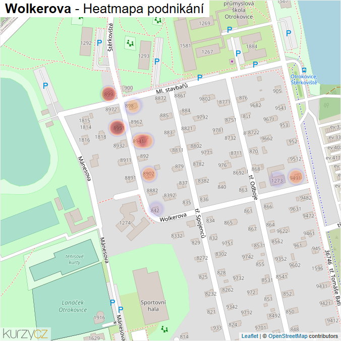 Mapa Wolkerova - Firmy v ulici.