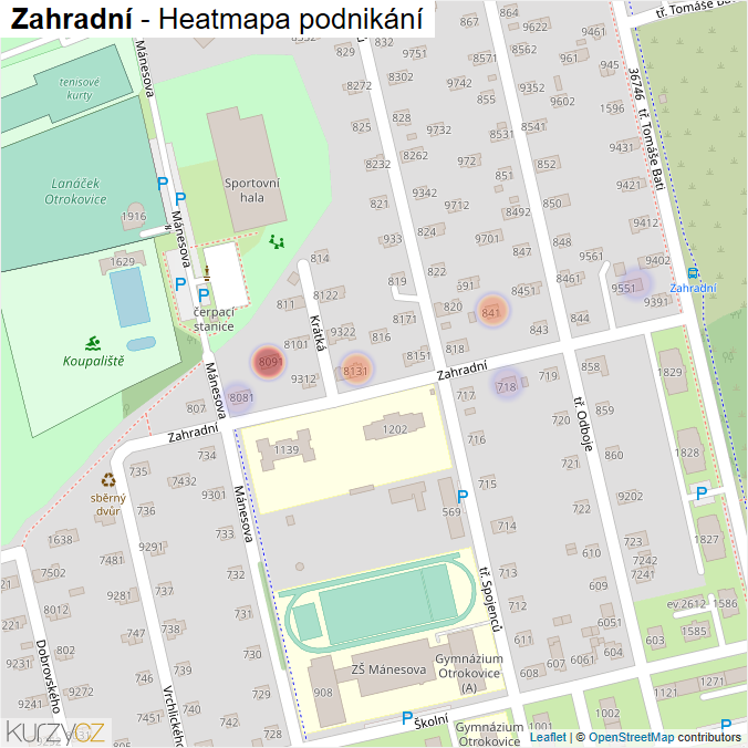 Mapa Zahradní - Firmy v ulici.