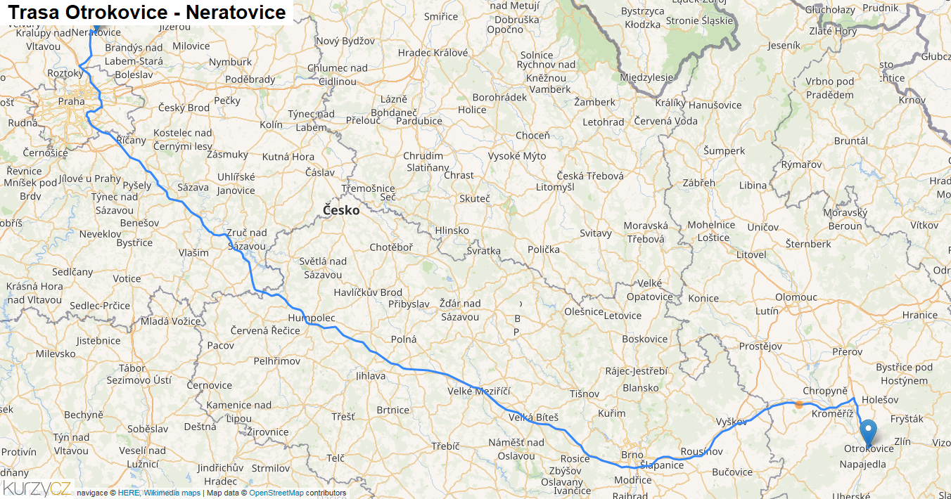 Otrokovice-Neratovice, mapa trasy