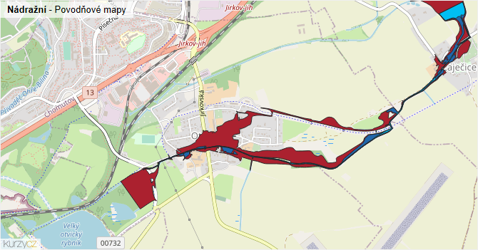 Nádražní - záplavové mapy stoleté vody