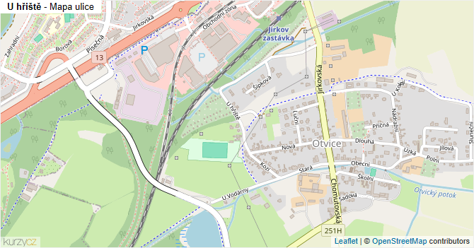 U hřiště - mapa ulice