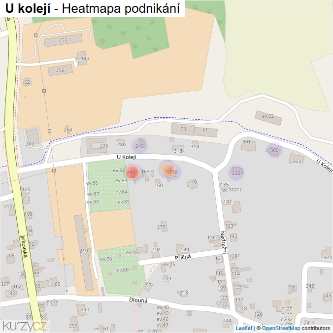 Mapa U kolejí - Firmy v ulici.