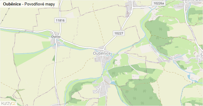 Ouběnice - záplavové mapy stoleté vody