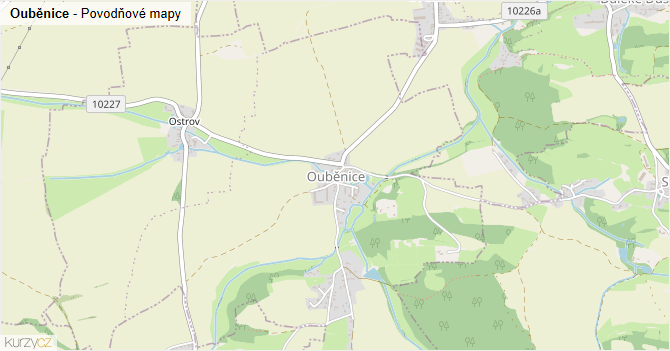 Ouběnice - záplavové mapy stoleté vody