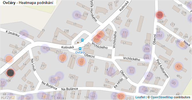Ovčáry - mapa podnikání