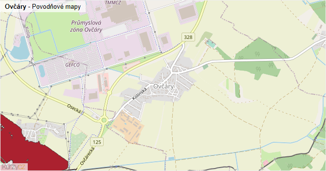 Ovčáry - záplavové mapy stoleté vody