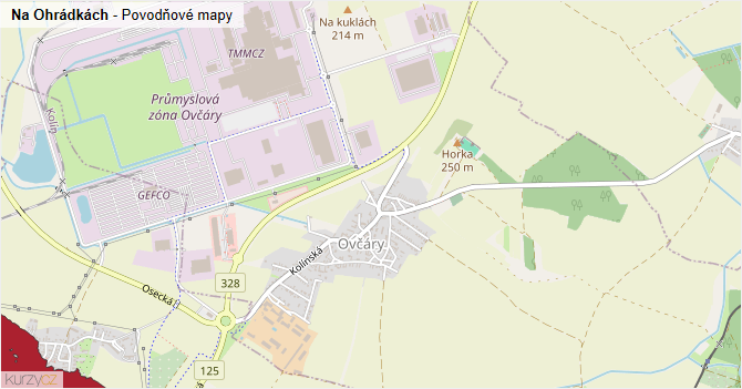 Na Ohrádkách - záplavové mapy stoleté vody
