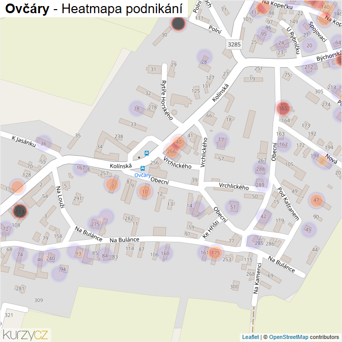 Mapa Ovčáry - Firmy v části obce.