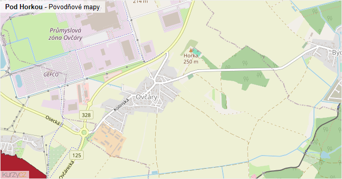 Pod Horkou - záplavové mapy stoleté vody