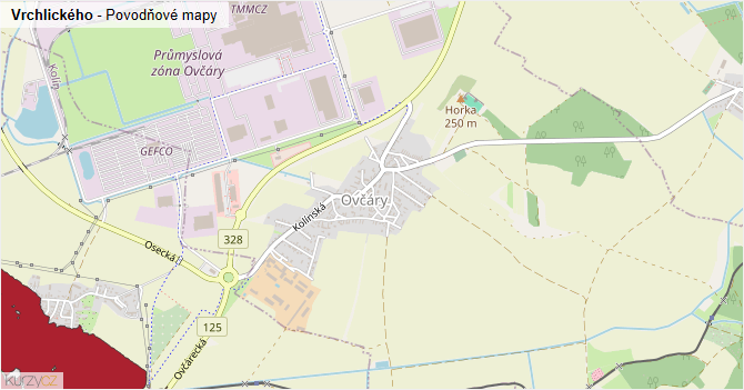 Vrchlického - záplavové mapy stoleté vody
