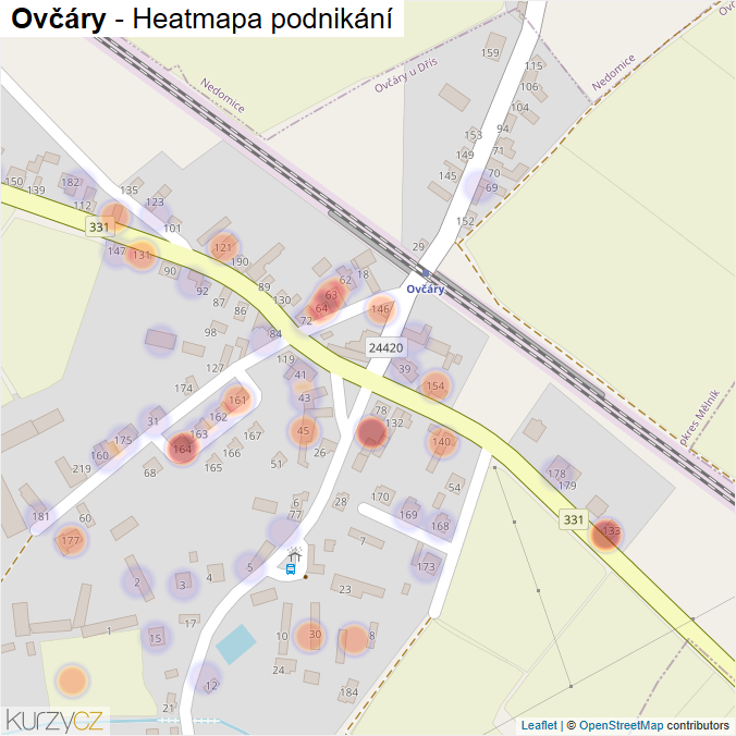 Mapa Ovčáry - Firmy v části obce.