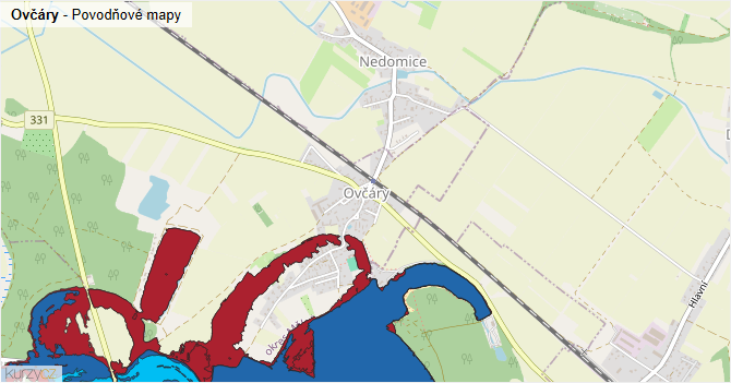 Ovčáry - záplavové mapy stoleté vody