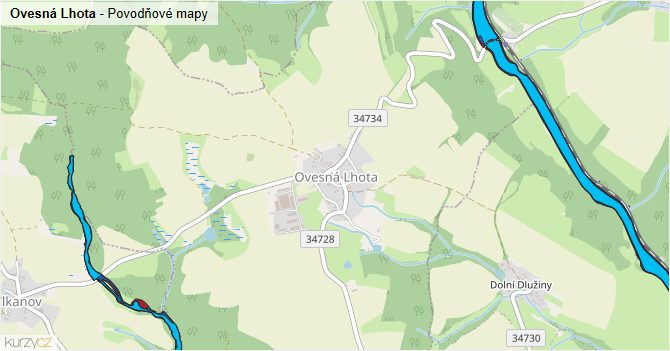 Ovesná Lhota - záplavové mapy stoleté vody