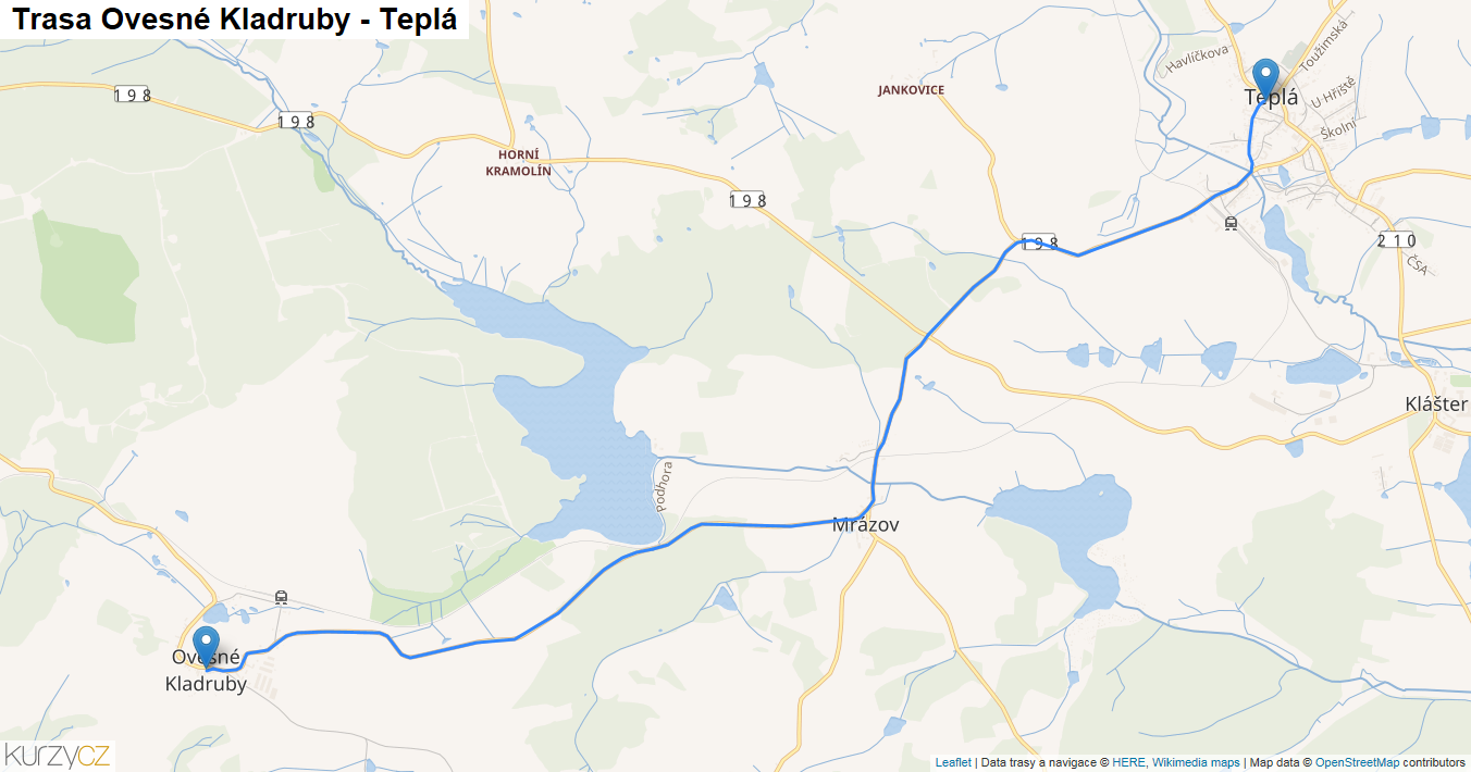 Ovesné Kladruby-Teplá, mapa trasy