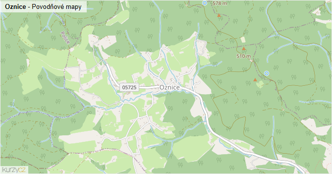 Oznice - záplavové mapy stoleté vody