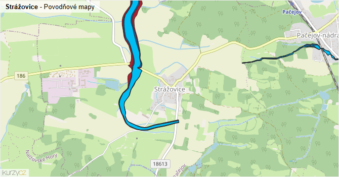 Strážovice - záplavové mapy stoleté vody