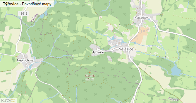 Týřovice - záplavové mapy stoleté vody