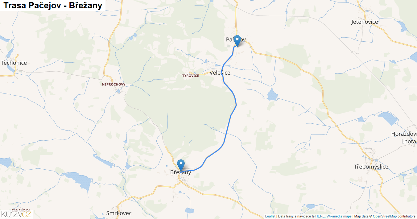 Pačejov-Břežany, mapa trasy