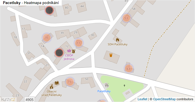 Pacetluky - mapa podnikání