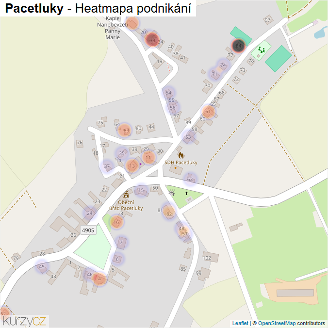 Mapa Pacetluky - Firmy v části obce.