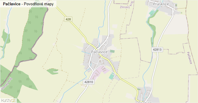 Pačlavice - záplavové mapy stoleté vody