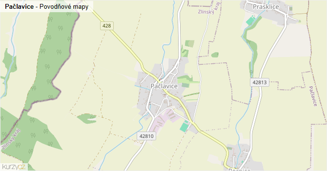 Pačlavice - záplavové mapy stoleté vody