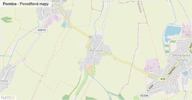 Pornice - záplavové mapy stoleté vody