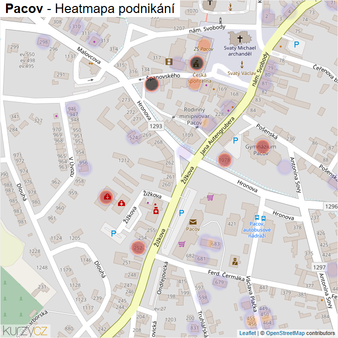 Mapa Pacov - Firmy v obci.