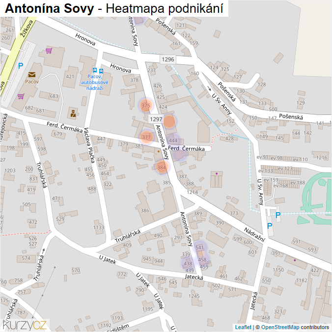 Mapa Antonína Sovy - Firmy v ulici.