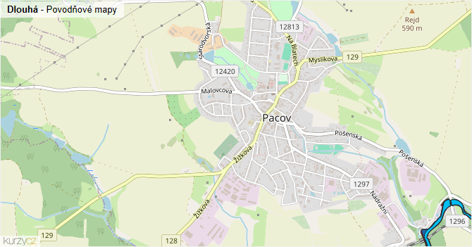 Dlouhá - záplavové mapy stoleté vody
