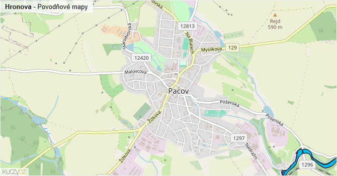 Hronova - záplavové mapy stoleté vody