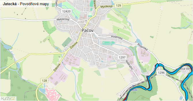Jatecká - záplavové mapy stoleté vody