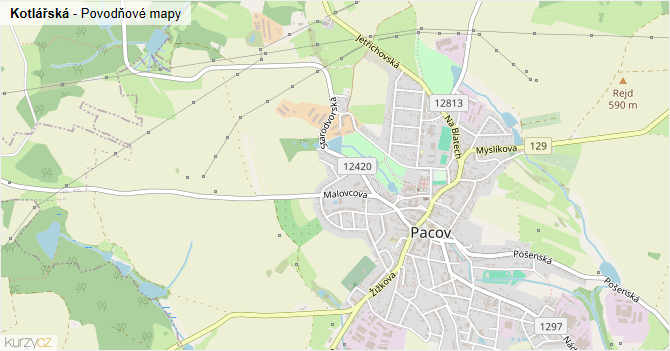 Kotlářská - záplavové mapy stoleté vody